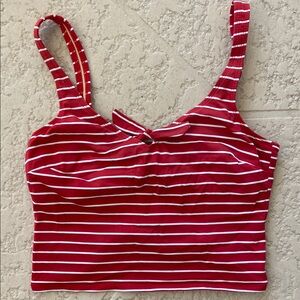Red and White Fitted Crop Tank Top with Tie Front
